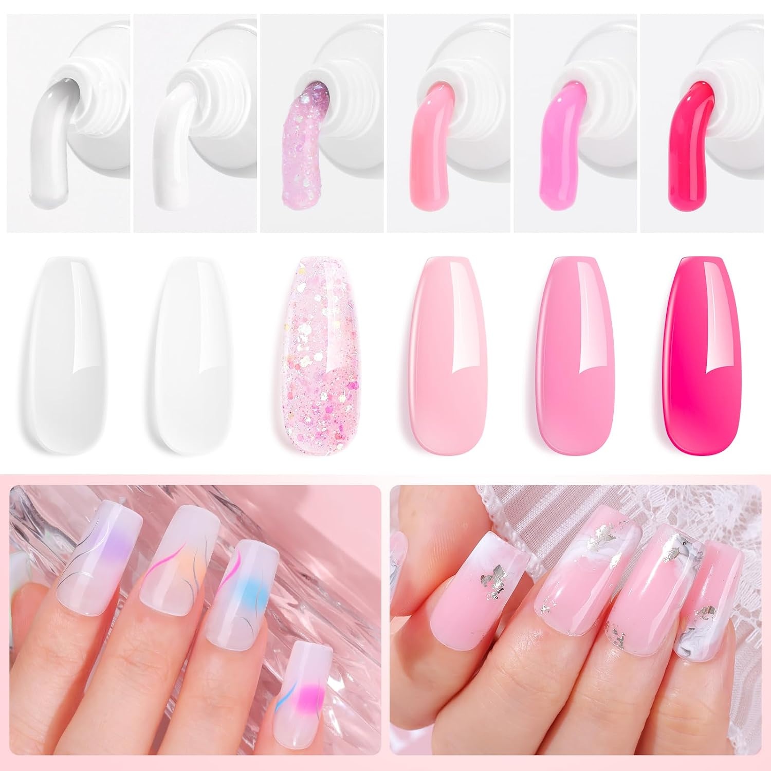 image:imageMakartt Poly Nail Gel Set 6 Colors Kit Strong Builder for Extension Overlay Strengthener 3D Diy Multifunctional Longlasting for Nails French Manicures Home Salon 15ML Clear White 4 Pink ShadesPink Series Colors