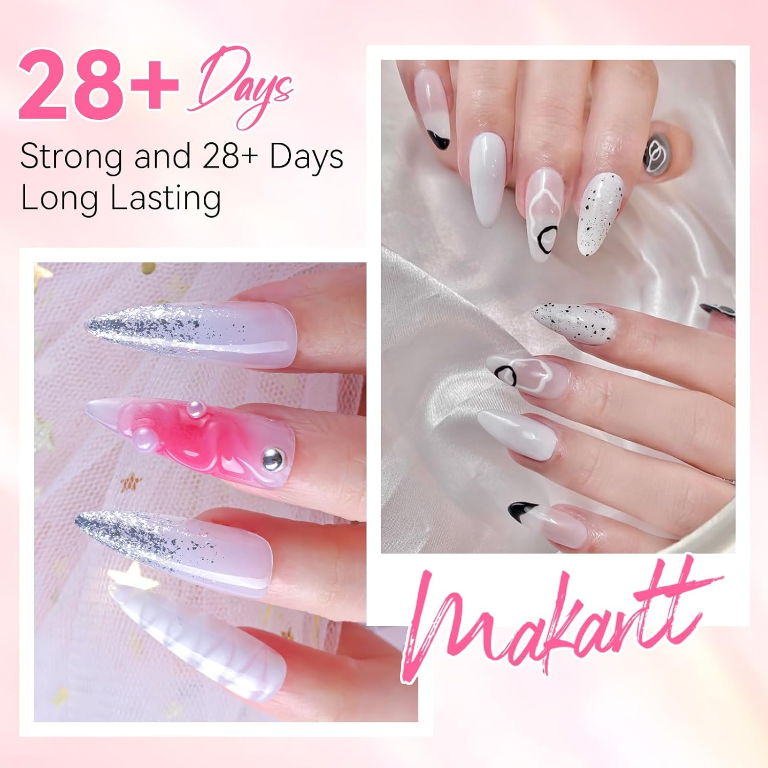 image:imageMakartt Poly Nail Gel Set 6 Colors Kit Strong Builder for Extension Overlay Strengthener 3D Diy Multifunctional Longlasting for Nails French Manicures Home Salon 15ML Clear White 4 Pink ShadesClear Nude Pink Colors