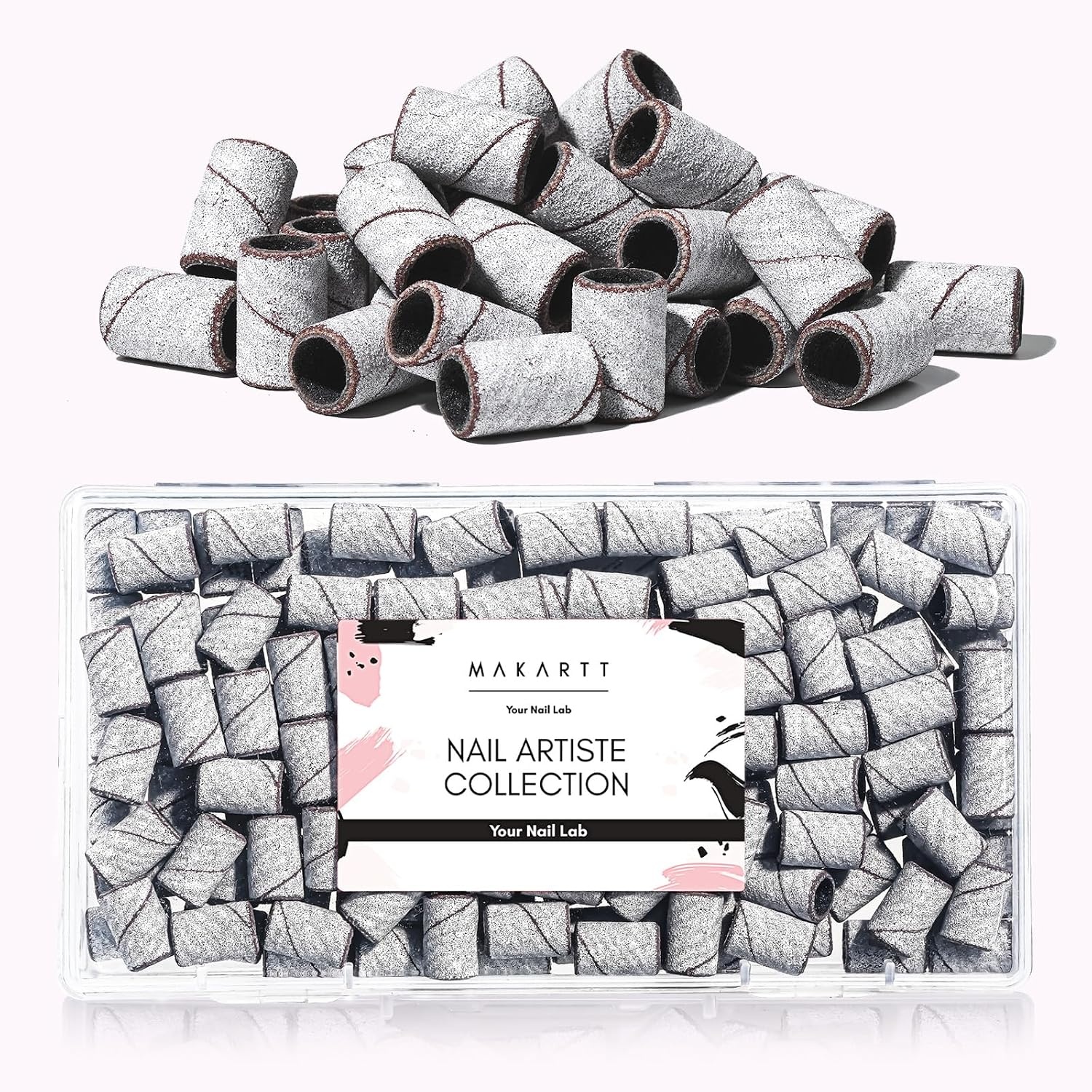image:imageMakartt Sanding Bands for Nail Drill 100 Pcs Nail File Sanding Bands for Drill Bits 120 Medium Grits for Acrylic Nails Gel Removing and Shaping Upgrade Thicker Durable Sanding Drill Bit PinkWhite