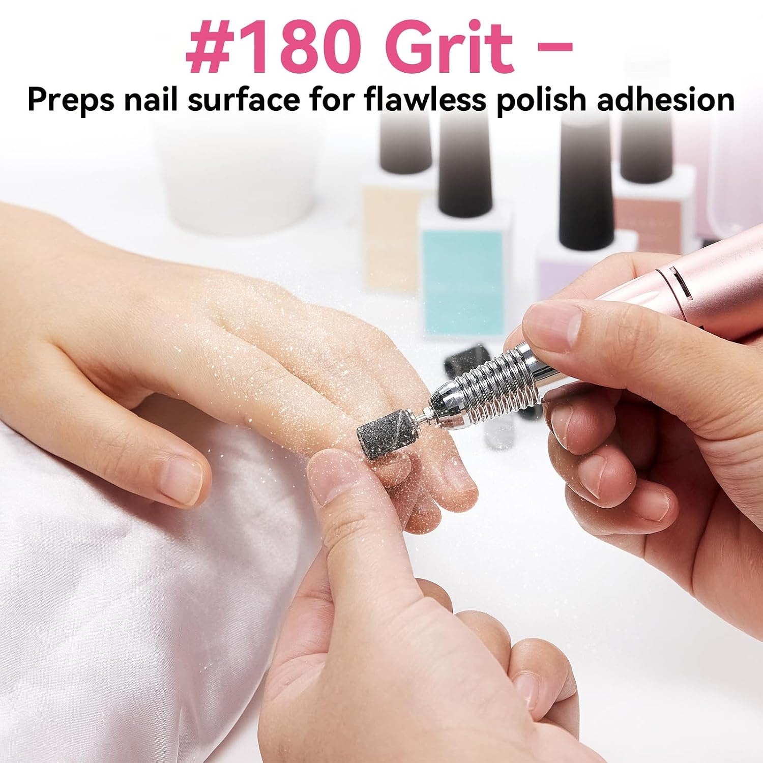 image:imageMakartt Sanding Bands for Nail Drill 100 Pcs Nail File Sanding Bands for Drill Bits 120 Medium Grits for Acrylic Nails Gel Removing and Shaping Upgrade Thicker Durable Sanding Drill Bit PinkBlack