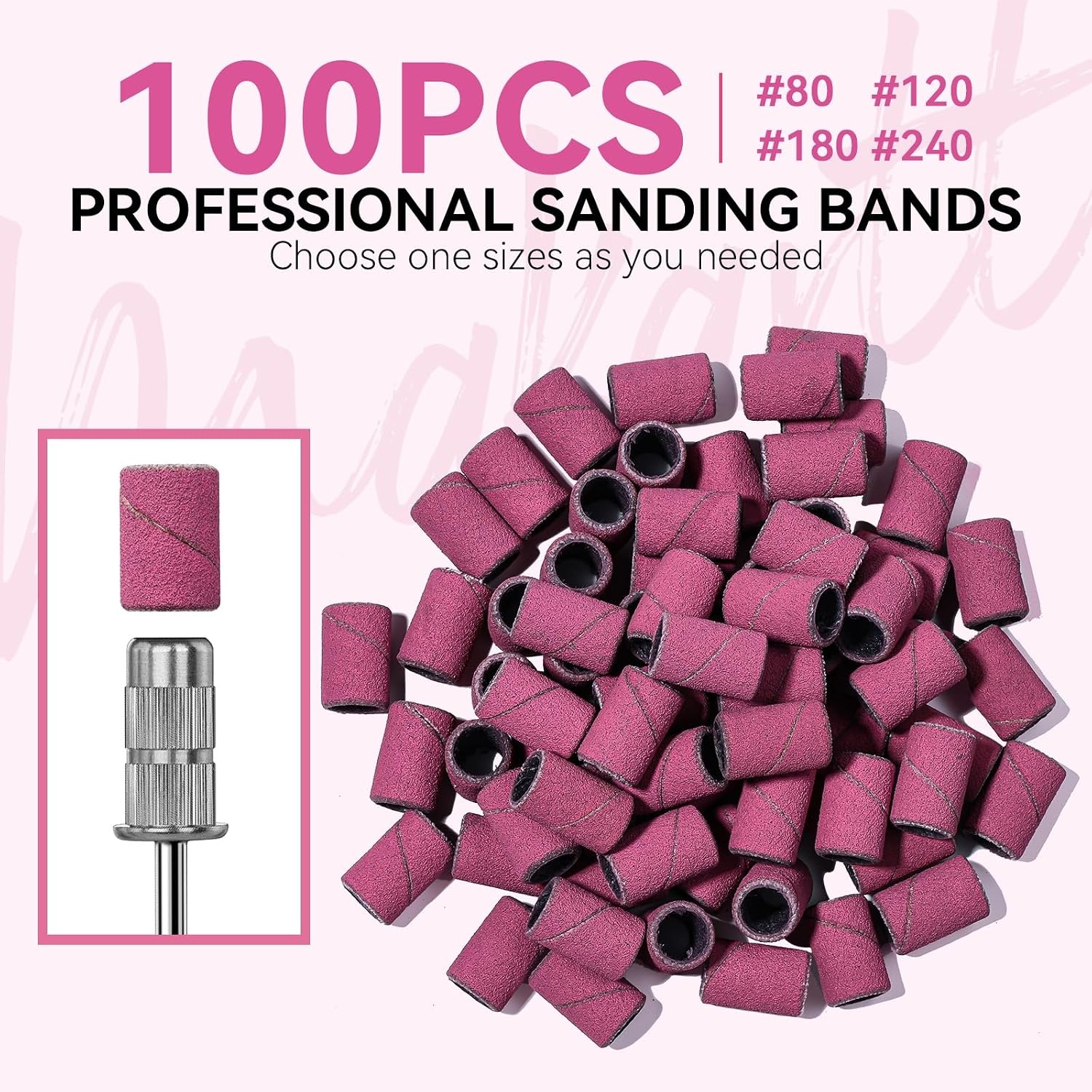 image:imageMakartt Sanding Bands for Nail Drill 100 Pcs Nail File Sanding Bands for Drill Bits 120 Medium Grits for Acrylic Nails Gel Removing and Shaping Upgrade Thicker Durable Sanding Drill Bit PinkPink