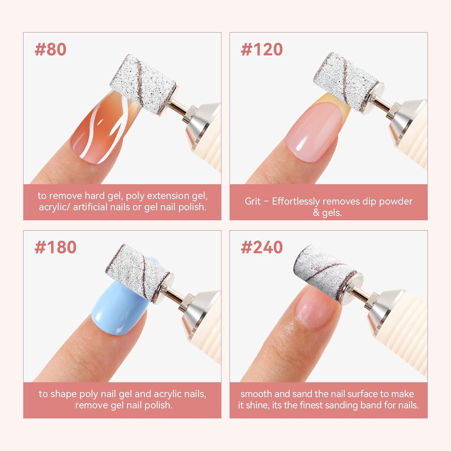 image:imageMakartt Sanding Bands for Nail Drill 100 Pcs Nail File Sanding Bands for Drill Bits 120 Medium Grits for Acrylic Nails Gel Removing and Shaping Upgrade Thicker Durable Sanding Drill Bit PinkWhite