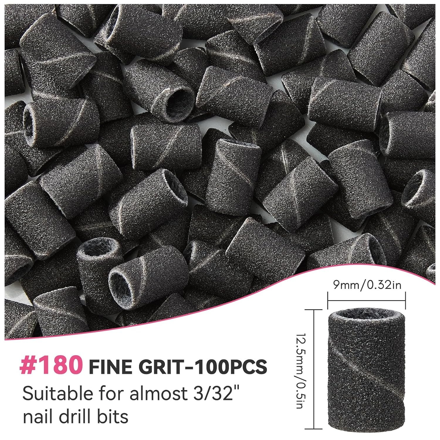 image:imageMakartt Sanding Bands for Nail Drill 100 Pcs Nail File Sanding Bands for Drill Bits 120 Medium Grits for Acrylic Nails Gel Removing and Shaping Upgrade Thicker Durable Sanding Drill Bit PinkBlack