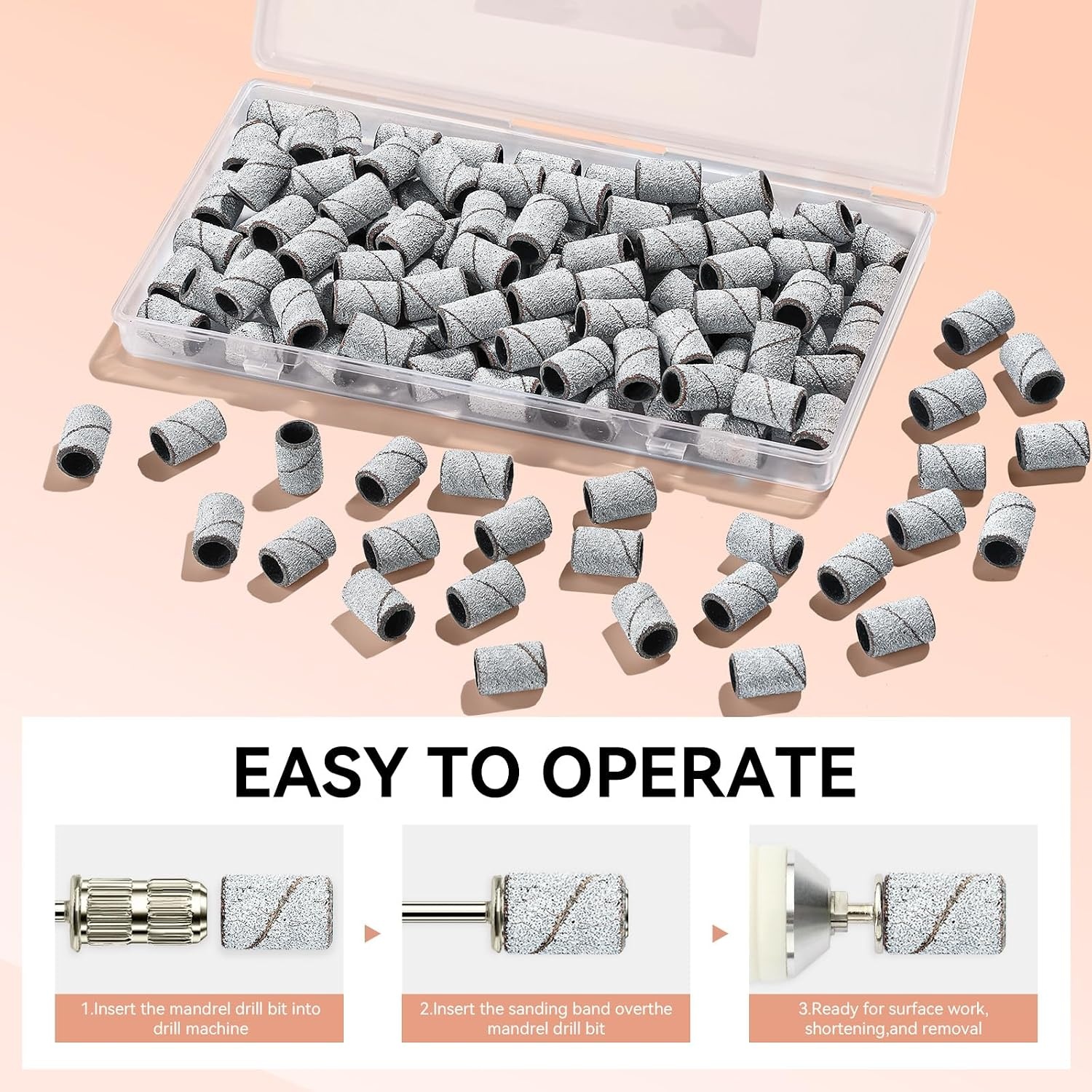 image:imageMakartt Sanding Bands for Nail Drill 100 Pcs Nail File Sanding Bands for Drill Bits 120 Medium Grits for Acrylic Nails Gel Removing and Shaping Upgrade Thicker Durable Sanding Drill Bit PinkWhite