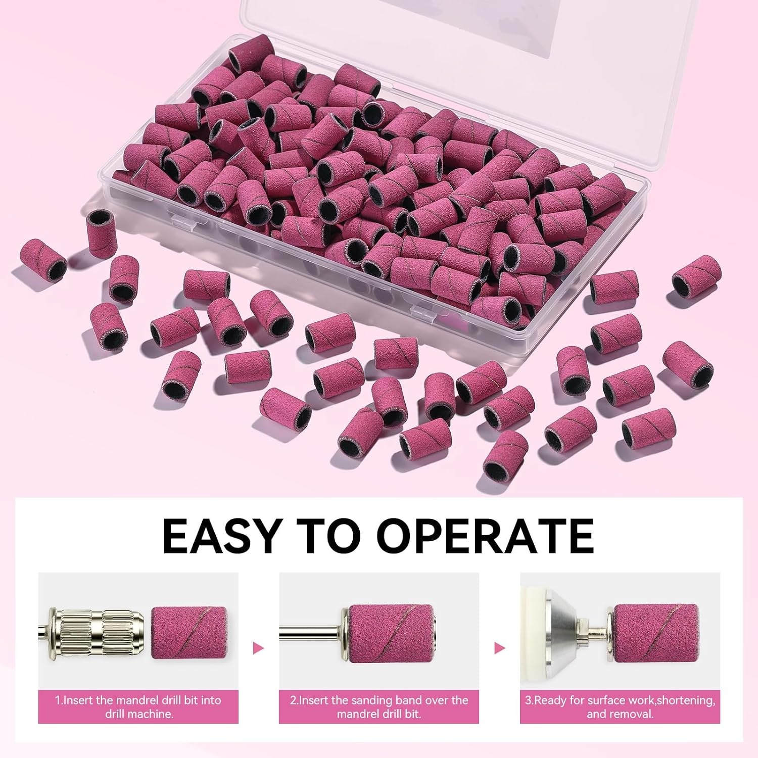 image:imageMakartt Sanding Bands for Nail Drill 100 Pcs Nail File Sanding Bands for Drill Bits 120 Medium Grits for Acrylic Nails Gel Removing and Shaping Upgrade Thicker Durable Sanding Drill Bit PinkPink