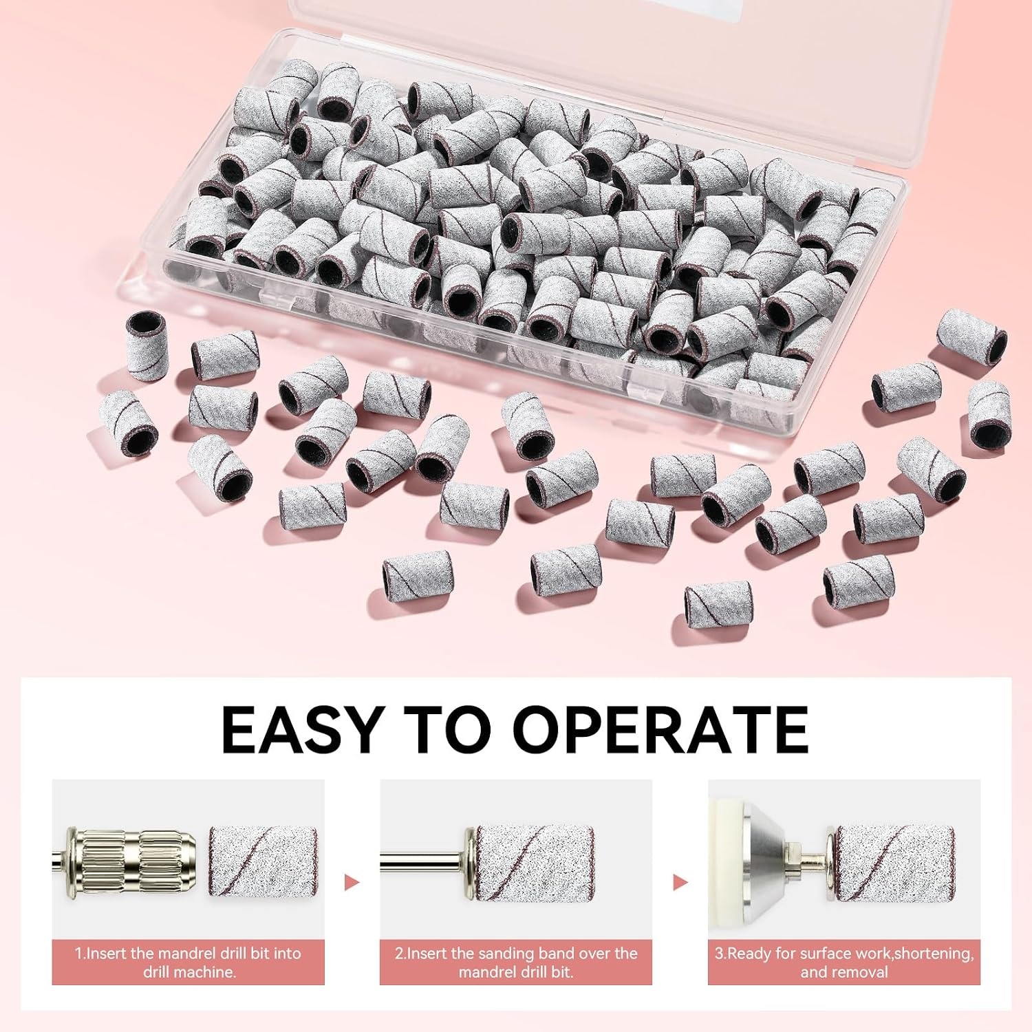 image:imageMakartt Sanding Bands for Nail Drill 100 Pcs Nail File Sanding Bands for Drill Bits 120 Medium Grits for Acrylic Nails Gel Removing and Shaping Upgrade Thicker Durable Sanding Drill Bit PinkWhite