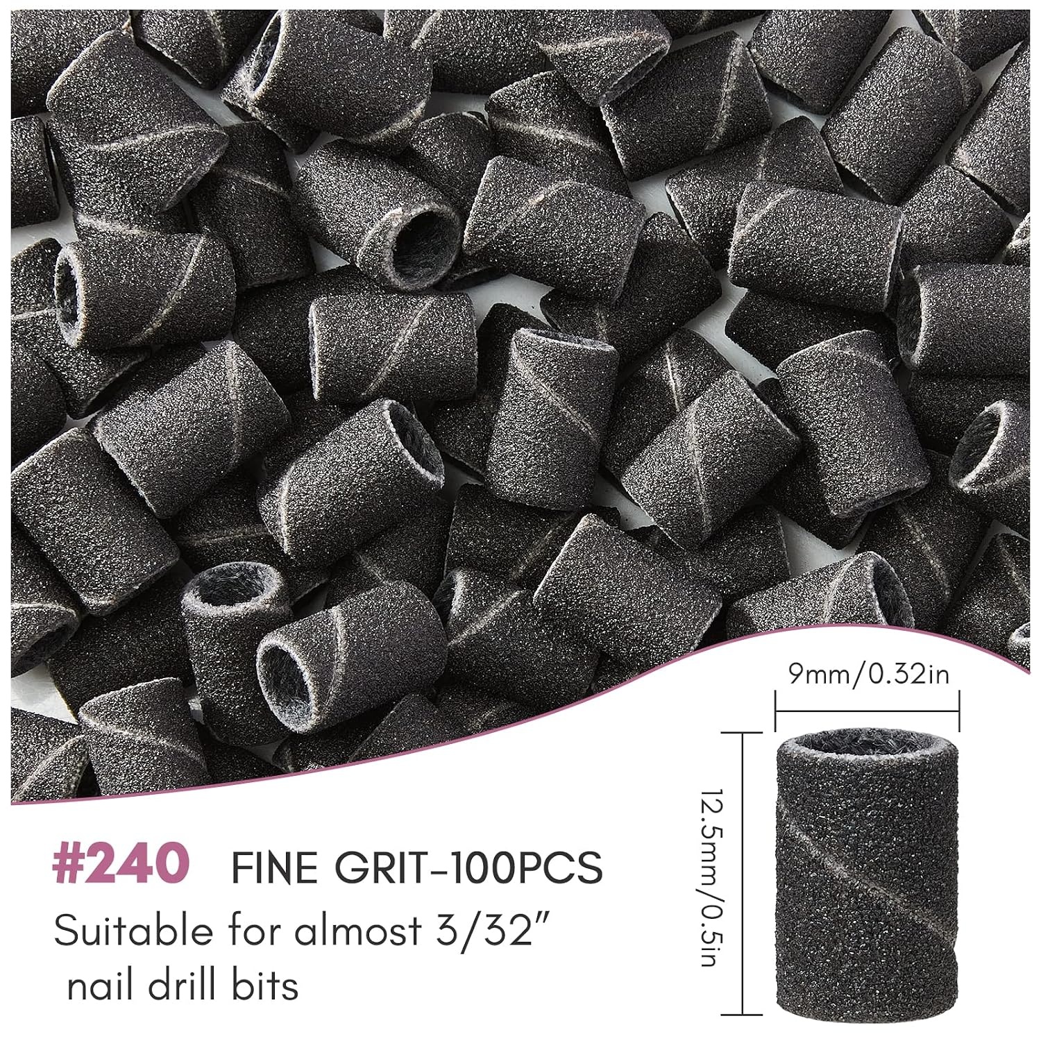 image:imageMakartt Sanding Bands for Nail Drill 100 Pcs Nail File Sanding Bands for Drill Bits 120 Medium Grits for Acrylic Nails Gel Removing and Shaping Upgrade Thicker Durable Sanding Drill Bit PinkBlack