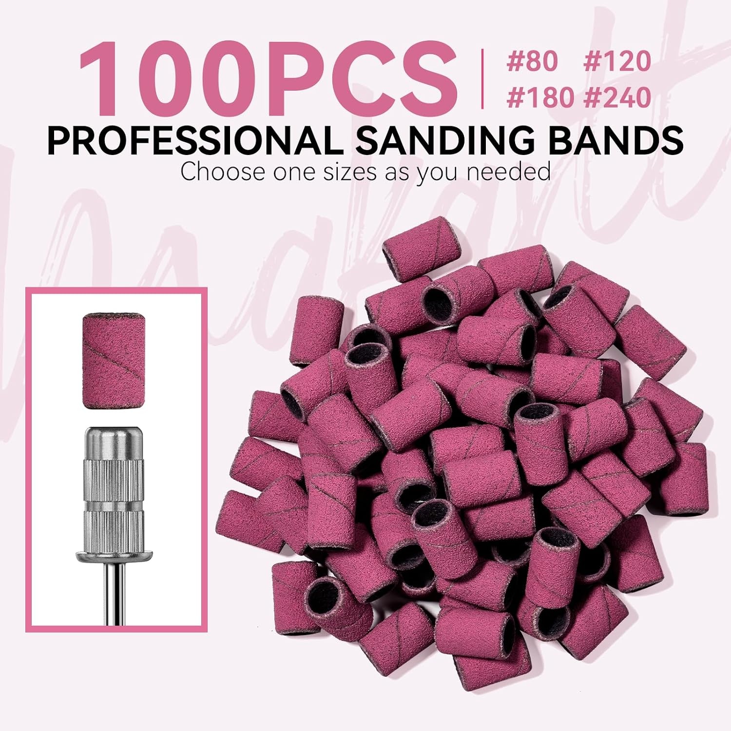 image:imageMakartt Sanding Bands for Nail Drill 100 Pcs Nail File Sanding Bands for Drill Bits 120 Medium Grits for Acrylic Nails Gel Removing and Shaping Upgrade Thicker Durable Sanding Drill Bit PinkPink