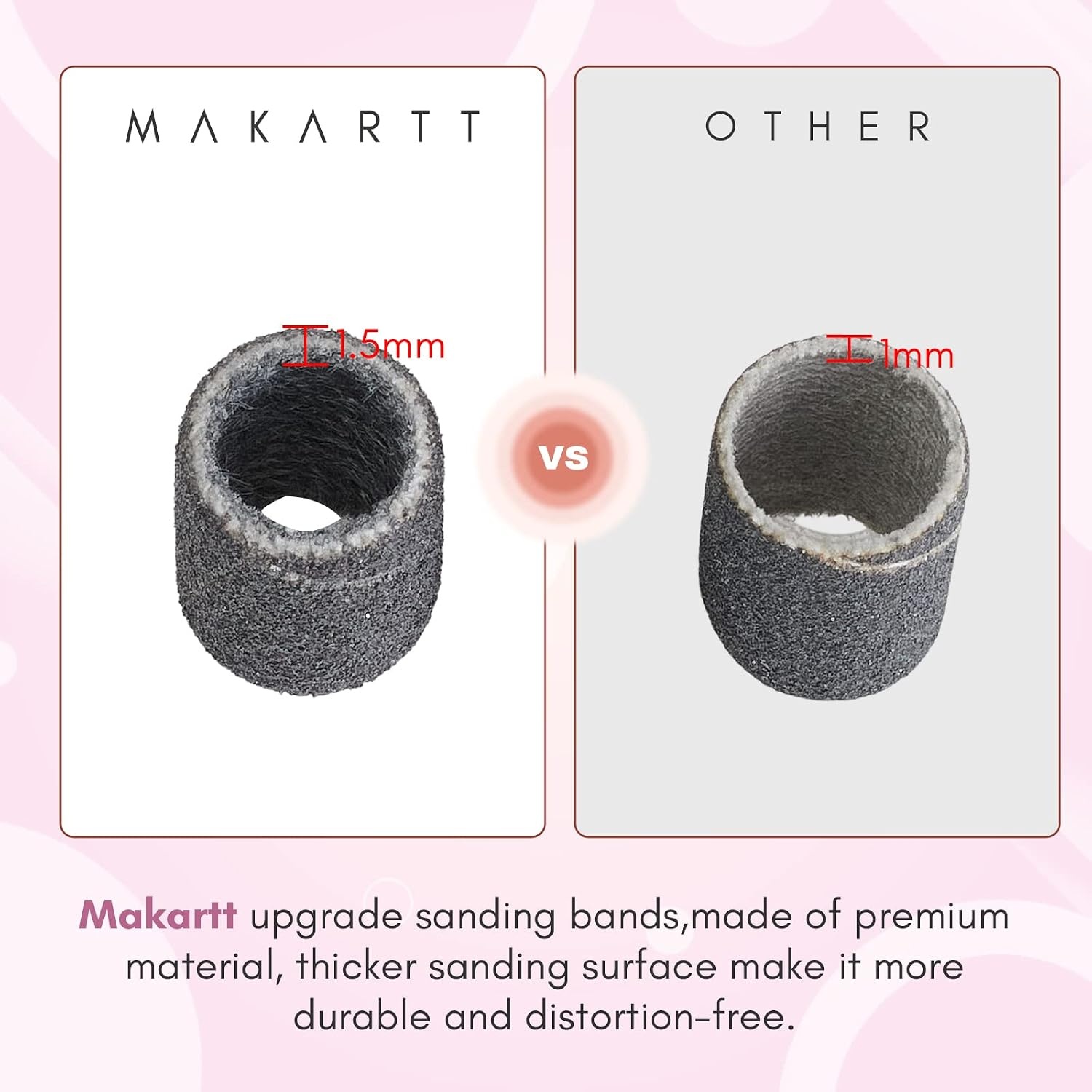 image:imageMakartt Sanding Bands for Nail Drill 100 Pcs Nail File Sanding Bands for Drill Bits 120 Medium Grits for Acrylic Nails Gel Removing and Shaping Upgrade Thicker Durable Sanding Drill Bit PinkBlack