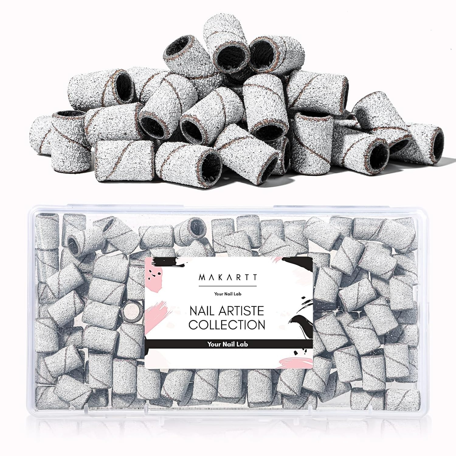 image:imageMakartt Sanding Bands for Nail Drill 100 Pcs Nail File Sanding Bands for Drill Bits 120 Medium Grits for Acrylic Nails Gel Removing and Shaping Upgrade Thicker Durable Sanding Drill Bit PinkWhite