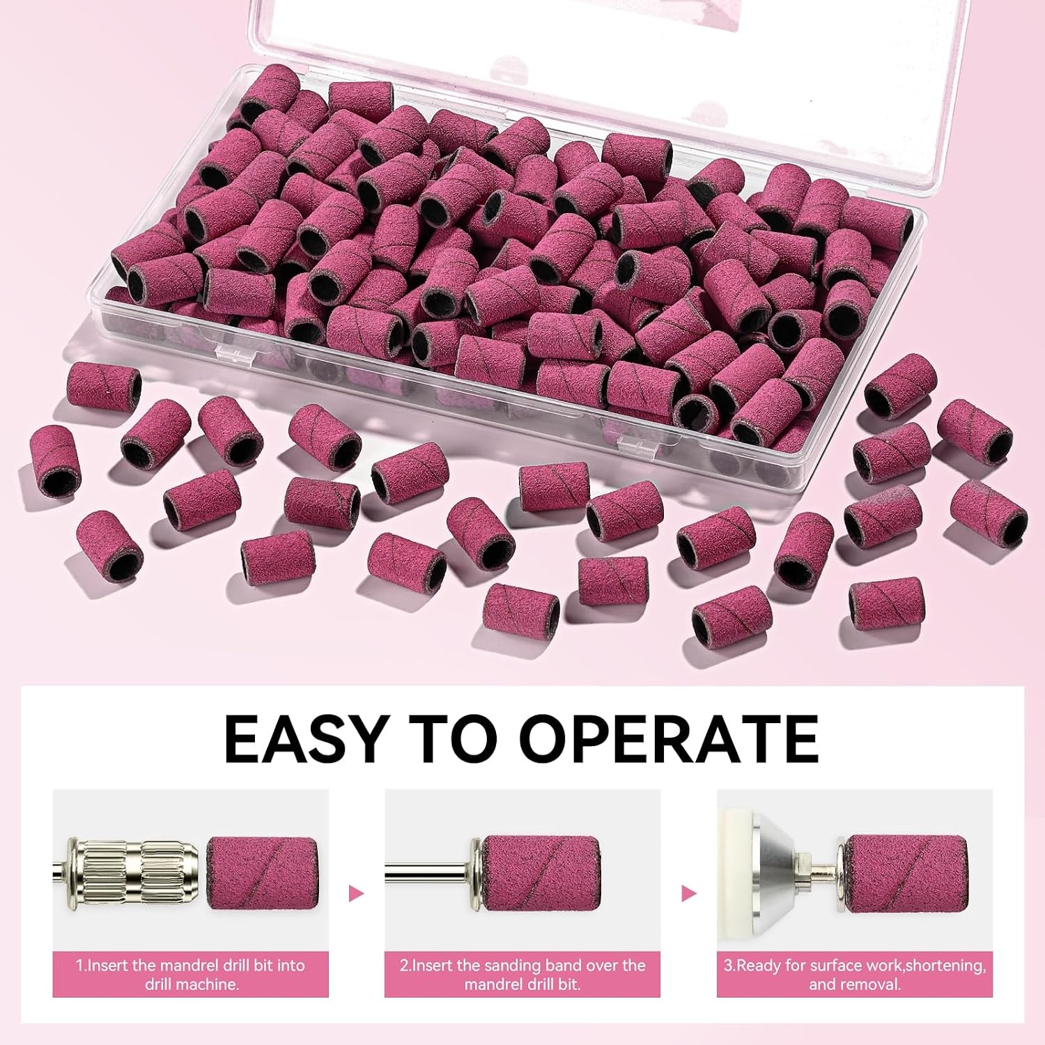 image:imageMakartt Sanding Bands for Nail Drill 100 Pcs Nail File Sanding Bands for Drill Bits 120 Medium Grits for Acrylic Nails Gel Removing and Shaping Upgrade Thicker Durable Sanding Drill Bit PinkPink