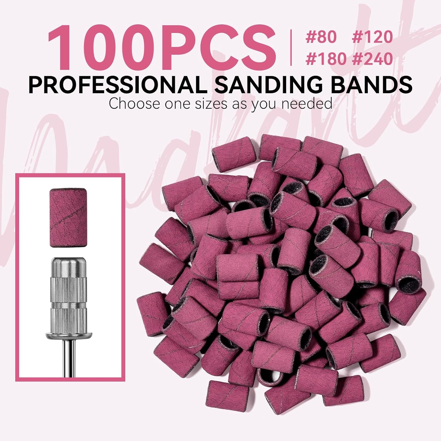 image:imageMakartt Sanding Bands for Nail Drill 100 Pcs Nail File Sanding Bands for Drill Bits 120 Medium Grits for Acrylic Nails Gel Removing and Shaping Upgrade Thicker Durable Sanding Drill Bit PinkPink