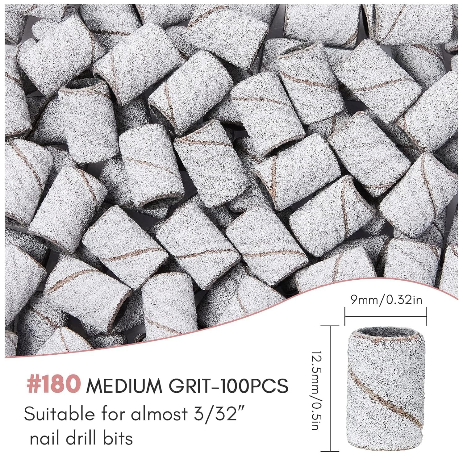 image:imageMakartt Sanding Bands for Nail Drill 100 Pcs Nail File Sanding Bands for Drill Bits 120 Medium Grits for Acrylic Nails Gel Removing and Shaping Upgrade Thicker Durable Sanding Drill Bit PinkWhite