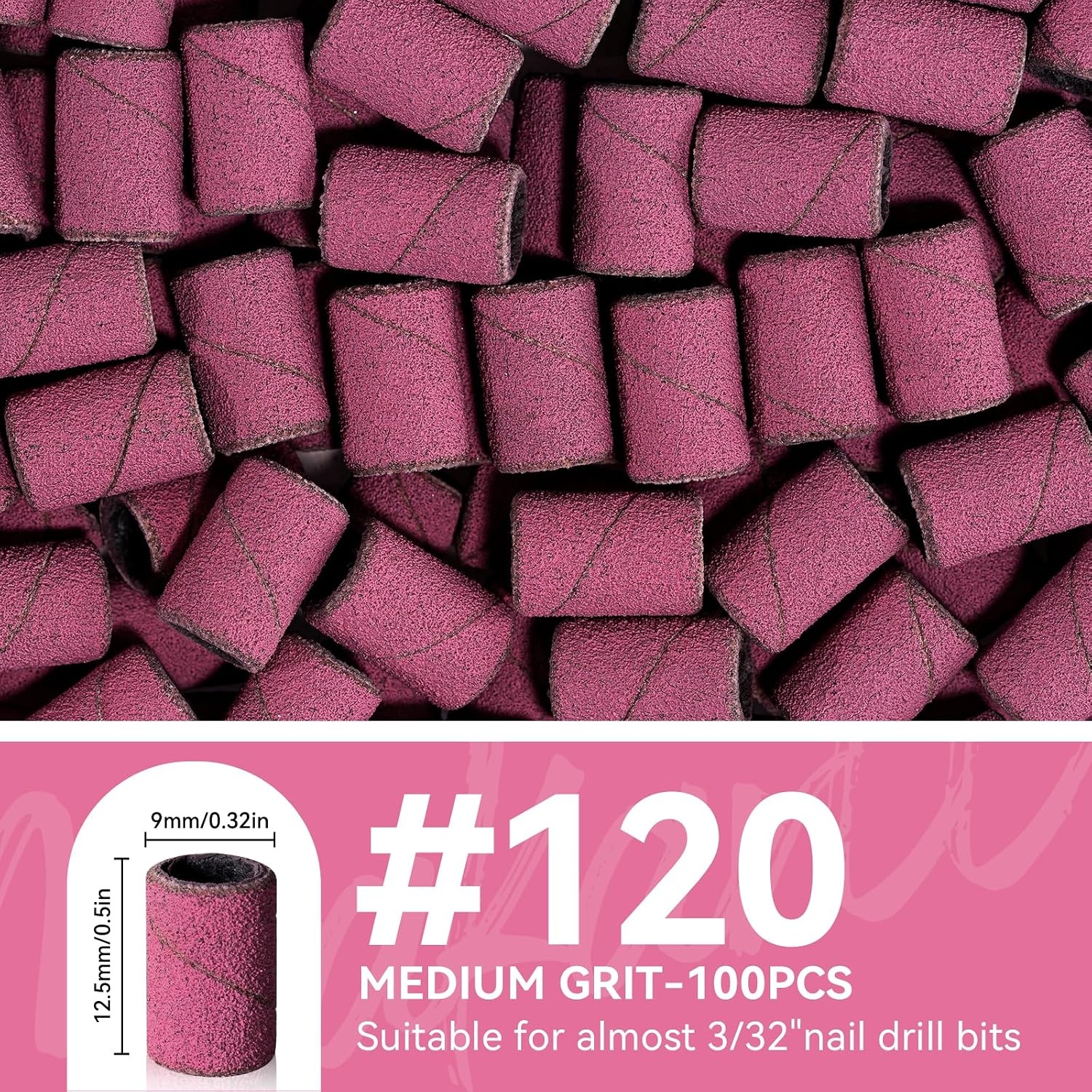 image:imageMakartt Sanding Bands for Nail Drill 100 Pcs Nail File Sanding Bands for Drill Bits 120 Medium Grits for Acrylic Nails Gel Removing and Shaping Upgrade Thicker Durable Sanding Drill Bit PinkPink