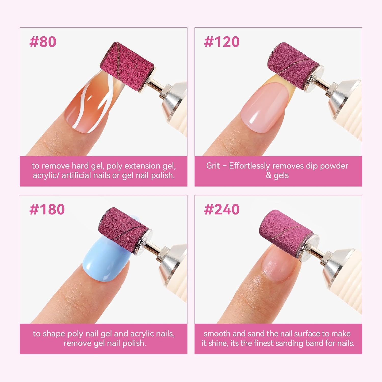 image:imageMakartt Sanding Bands for Nail Drill 100 Pcs Nail File Sanding Bands for Drill Bits 120 Medium Grits for Acrylic Nails Gel Removing and Shaping Upgrade Thicker Durable Sanding Drill Bit PinkPink