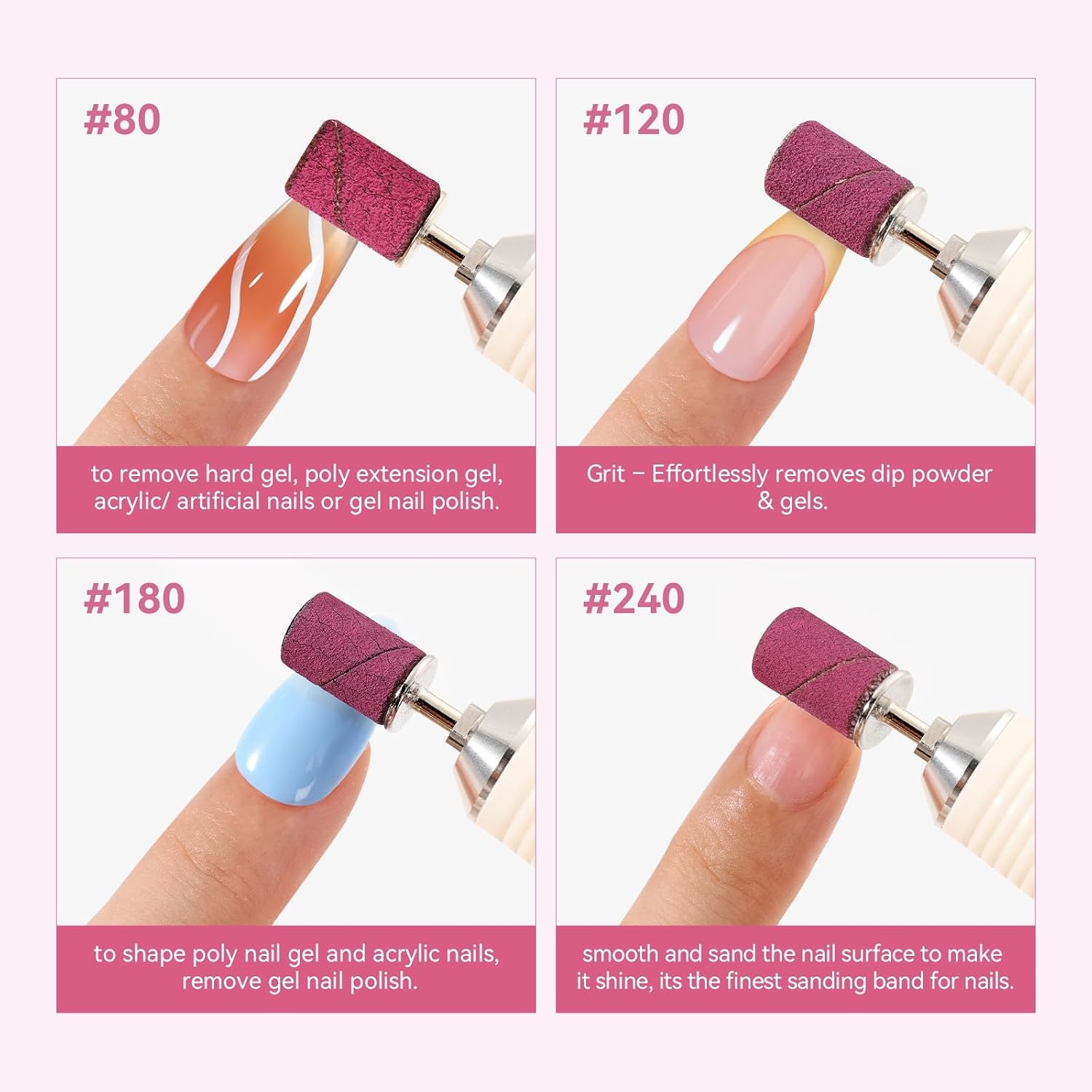 image:imageMakartt Sanding Bands for Nail Drill 100 Pcs Nail File Sanding Bands for Drill Bits 120 Medium Grits for Acrylic Nails Gel Removing and Shaping Upgrade Thicker Durable Sanding Drill Bit PinkPink