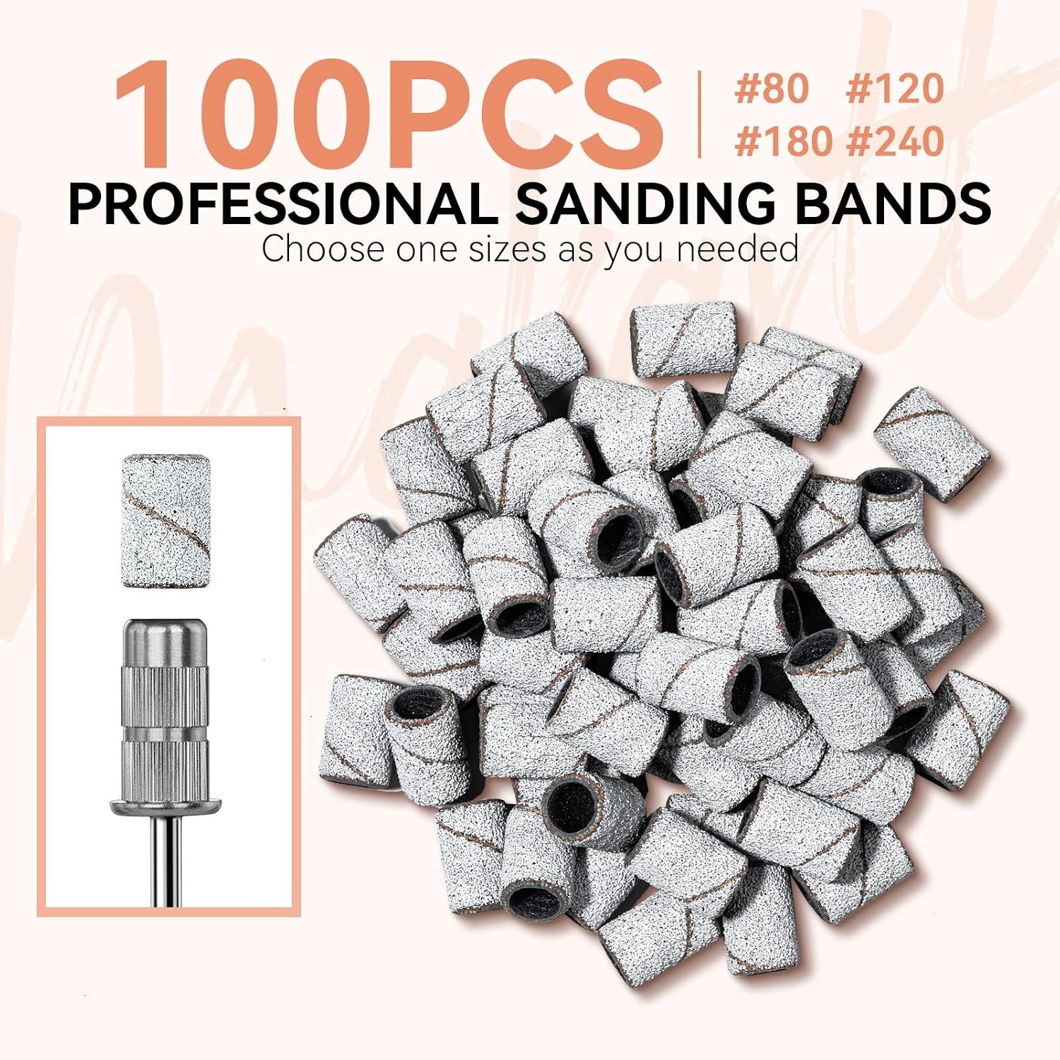 image:imageMakartt Sanding Bands for Nail Drill 100 Pcs Nail File Sanding Bands for Drill Bits 120 Medium Grits for Acrylic Nails Gel Removing and Shaping Upgrade Thicker Durable Sanding Drill Bit PinkWhite