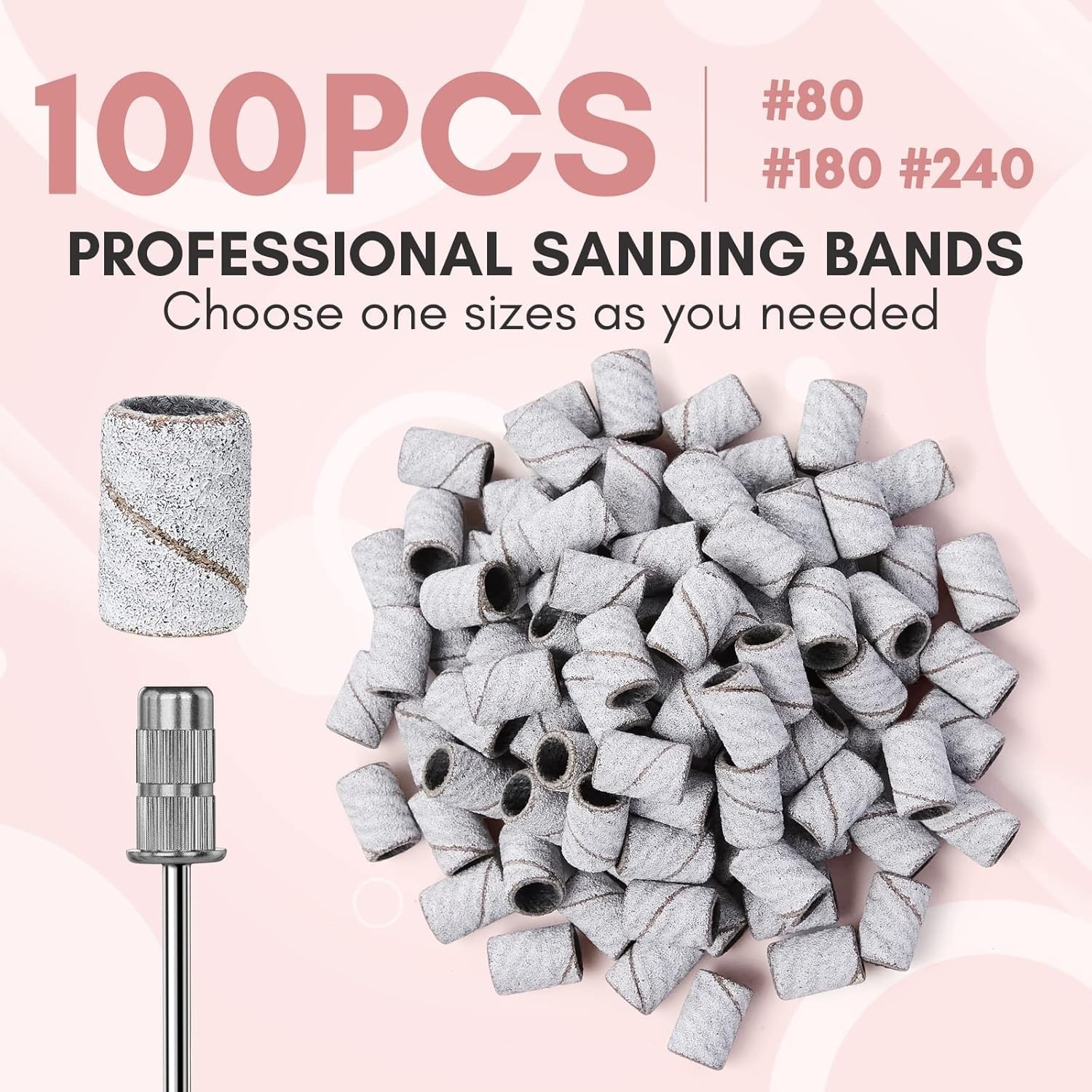 image:imageMakartt Sanding Bands for Nail Drill 100 Pcs Nail File Sanding Bands for Drill Bits 120 Medium Grits for Acrylic Nails Gel Removing and Shaping Upgrade Thicker Durable Sanding Drill Bit PinkWhite