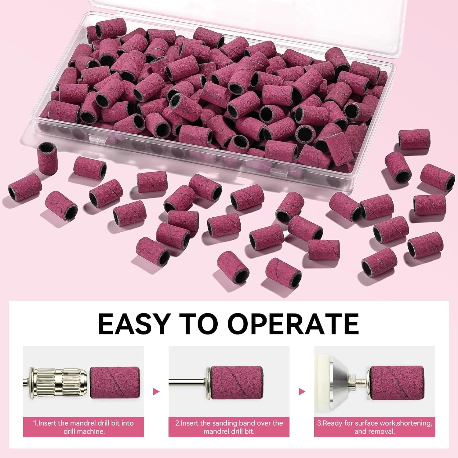 image:imageMakartt Sanding Bands for Nail Drill 100 Pcs Nail File Sanding Bands for Drill Bits 120 Medium Grits for Acrylic Nails Gel Removing and Shaping Upgrade Thicker Durable Sanding Drill Bit PinkPink
