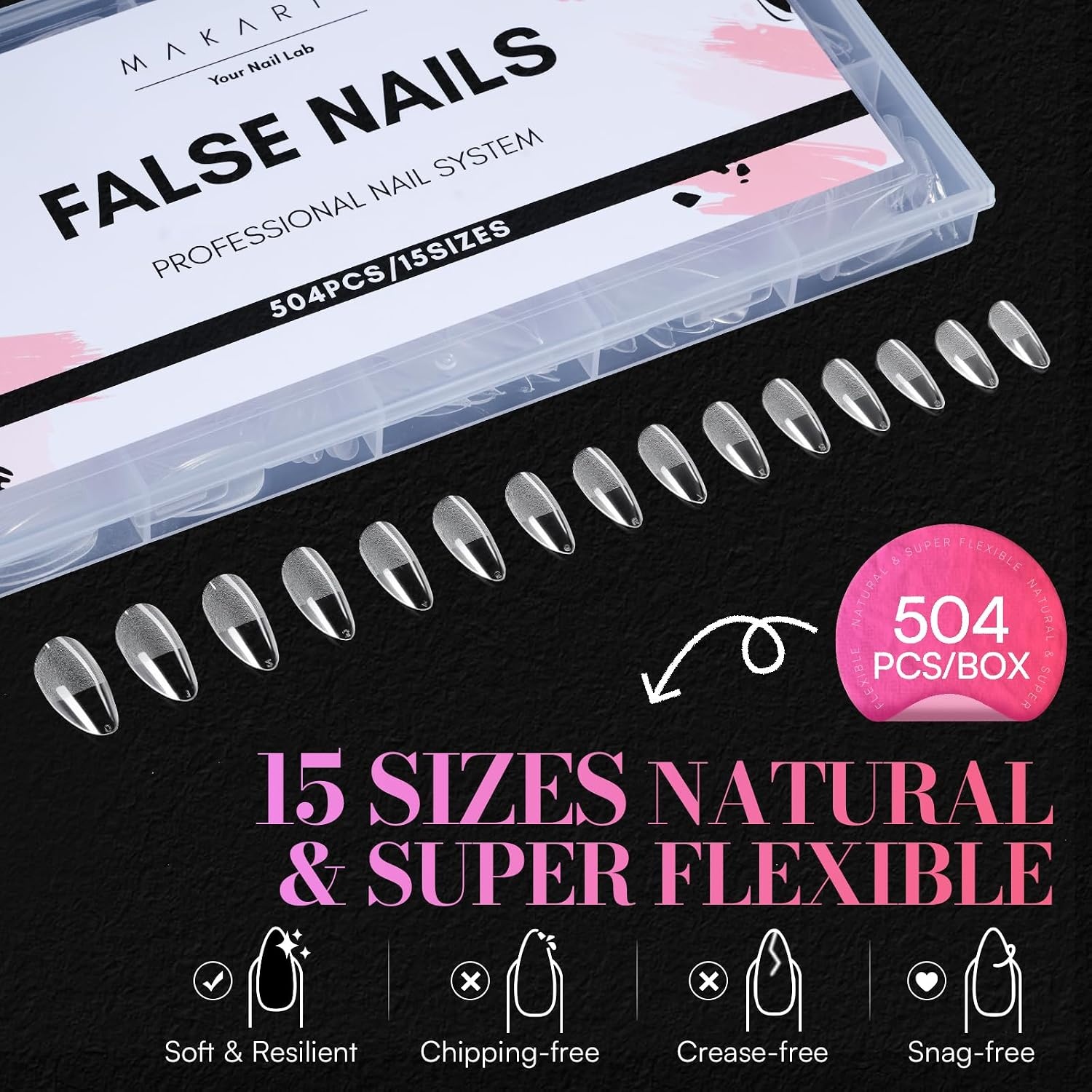 image:imageMakartt Short Square Nail Tips 504 PCS Half Cover Preshaped Acrylic Nail Tips Half Matte 15 Sizes False Nails Easytogo Nail Extensions Manicure Supplies Salon DIY at HomeA504 PCSmedium roundedtip almond
