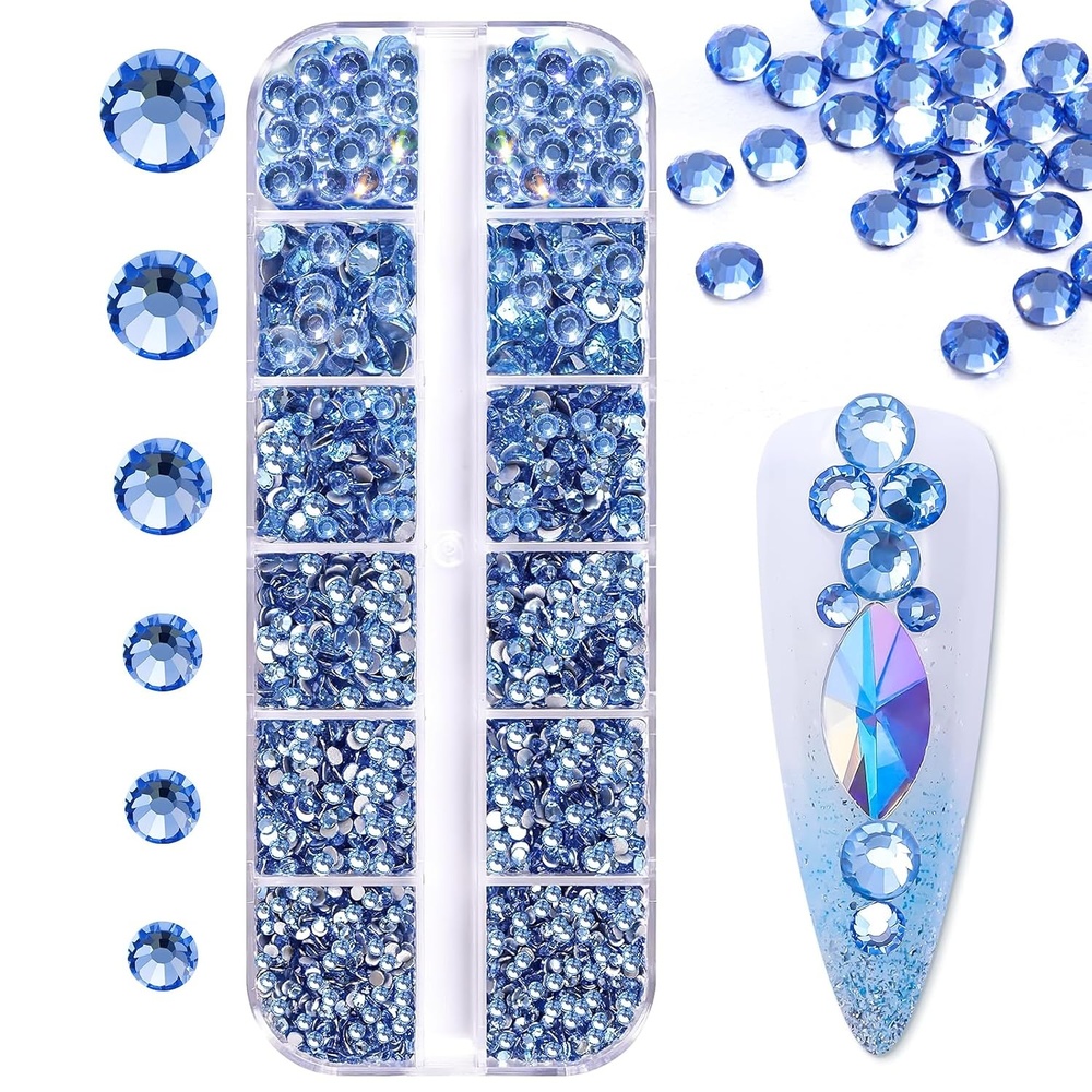 image:imageMakartt 1110 Pcs Rhinestones Set Black Round MultiSize Glass or Crystal for DIY Crafts Nail Art Supplies Accessories Christmas GiftA10 Nail Decoration Blue Rhinestone