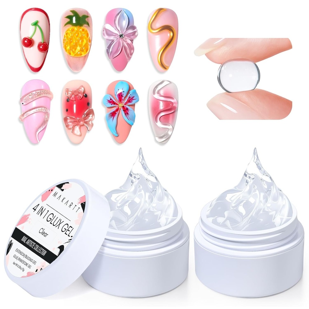 image:imageMakartt 3D Gel Nail Art 4 in 1 Clear Solid Gel Builder for Extension UV Nail Glue for Acrylic Nails Rhinestones 3d Sculpting Gels Hard Gels for Nails UVLED Nails Lamp Required 15ML 2 BottlesClear 2pcs