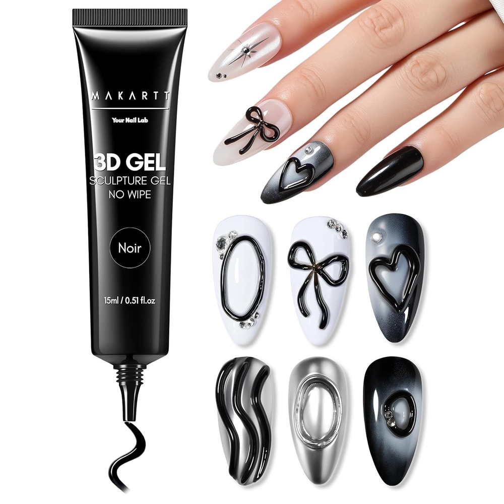image:imageMakartt 3D Gel Nail Art Sculpting Gel Glue for Drawing Molding Sculpture Gems and Decoration No Wipe Clear Gel Polish for DIY Nail Designs 15gA03Noir