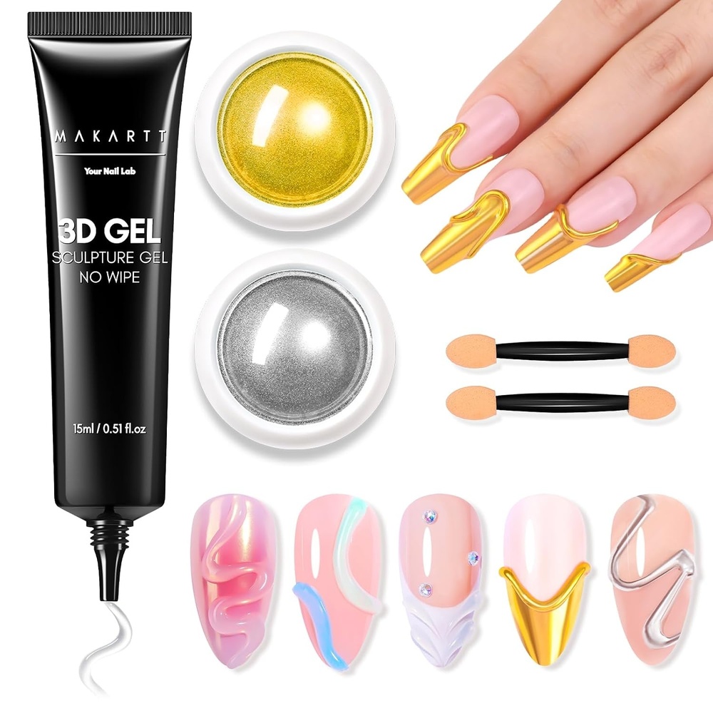image:imageMakartt 3D Gel Nail Art Sculpting Gel Glue for Drawing Molding Sculpture Gems and Decoration No Wipe Clear Gel Polish for DIY Nail Designs 15gA05clear chrome