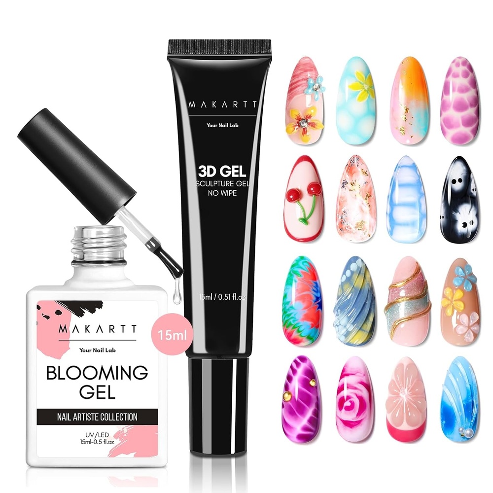 image:imageMakartt 3D Gel Nail Art Sculpting Gel Glue for Drawing Molding Sculpture Gems and Decoration No Wipe Clear Gel Polish for DIY Nail Designs 15gA14Clear Blooming Gel 3D Gel