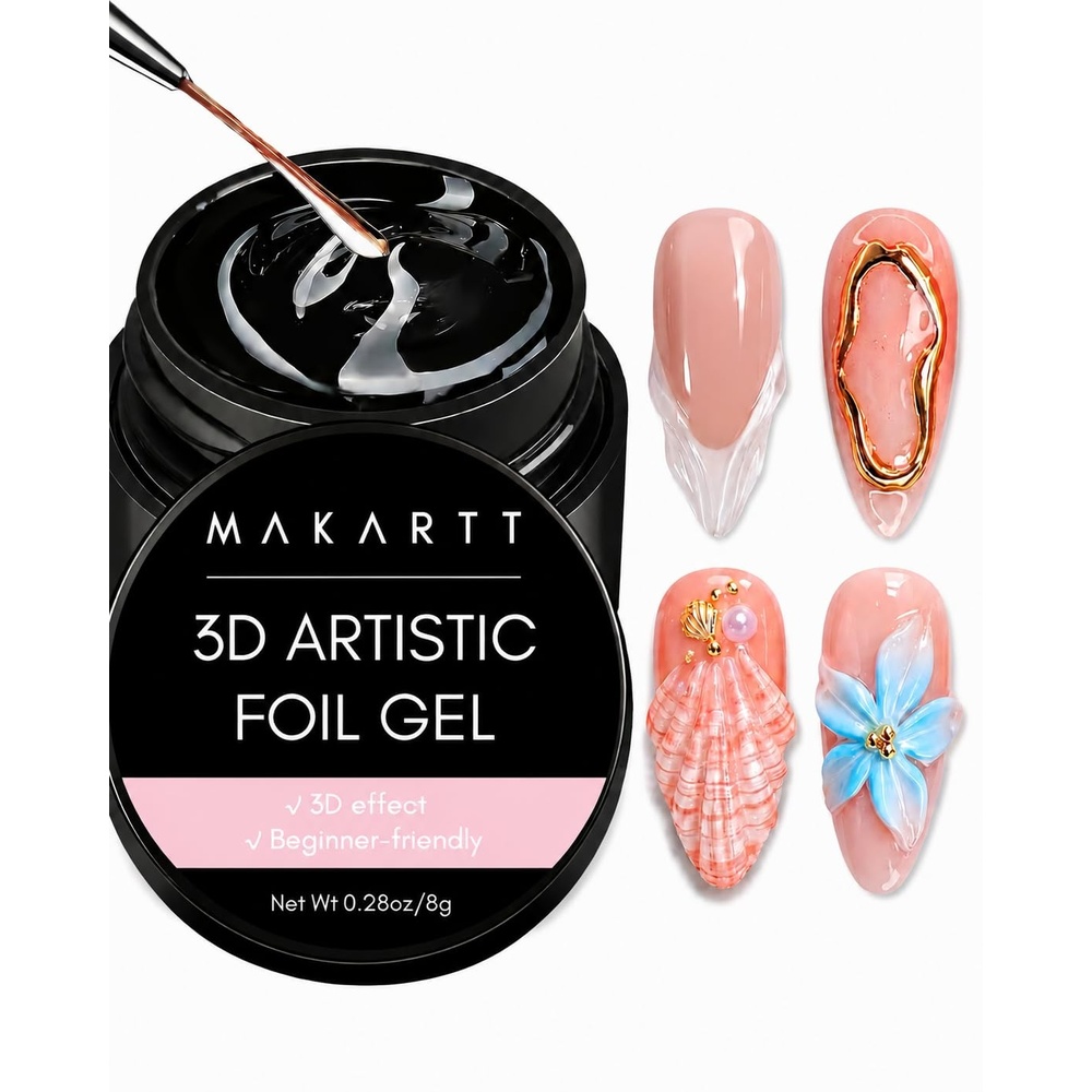 image:imageMakartt 3D Nail Gel 8 ml Nail Foil Glue Transfer Gels Adhesive for Linear Shell Ripple amp Chrome Nail Powder Art Designs UV LED Lamp Required1pc 8ml 3D Foil Nail Gel