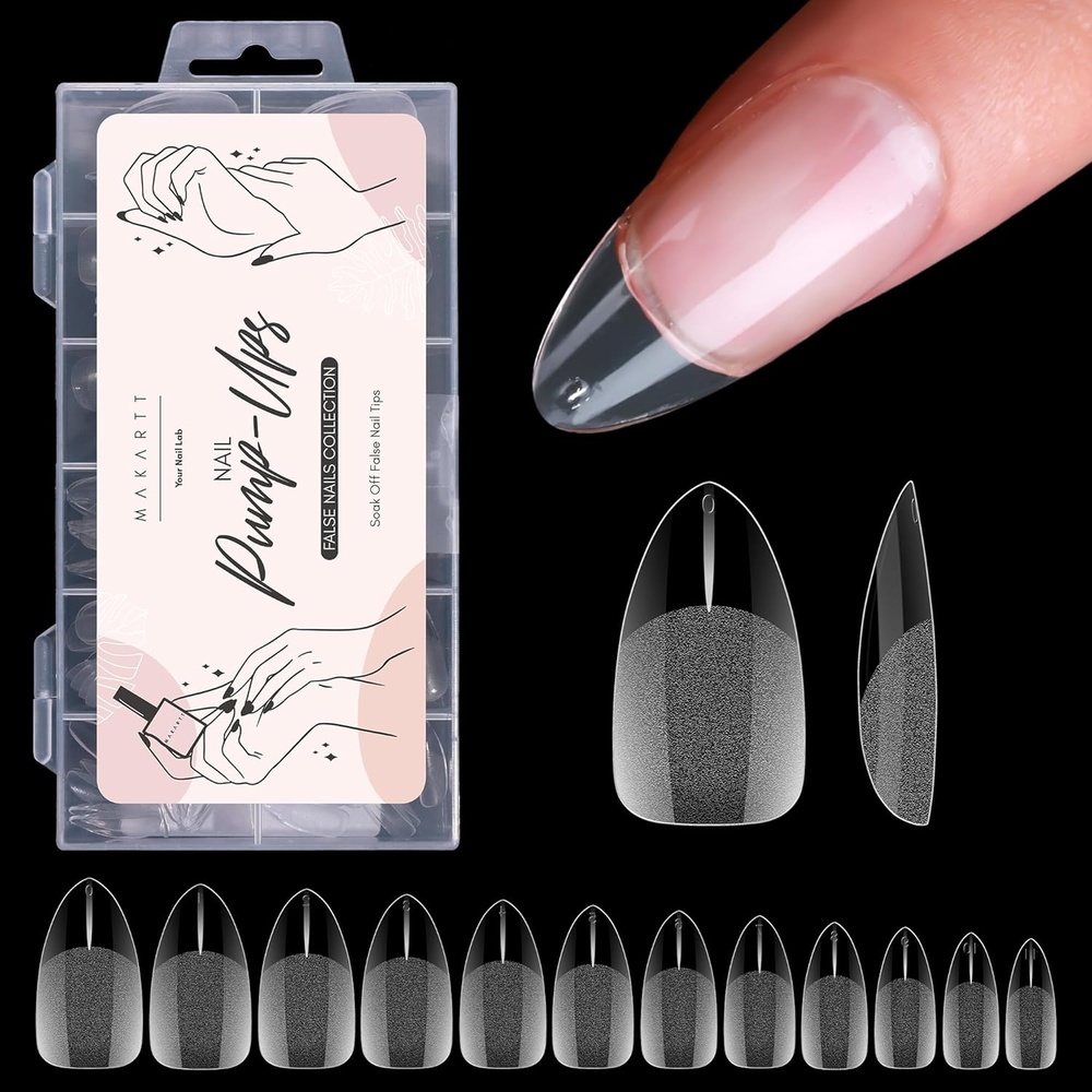 image:imageMakartt Almond Nail Tips 500pcs Medium Prebuffed Full Cover Clear Press on Nails 10 Sizes Soak Off Soft Gel Nail Tips Extension Professional Acrylic Fake Nails No Crease False Nail Salon DIY ArtA05Medium Almond120PCS