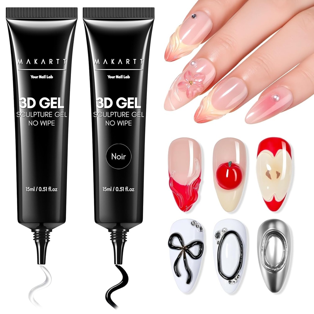image:imageMakartt Blooming Gel amp 3D Gel Nail Art Kit Clear DIY Nail Art Supplies for Watercolor Marble Spreading Effect amp 3D Drawing Molding Sculpture Gems and Decoration UV LED Soak Off 15mlA13ClearNoir