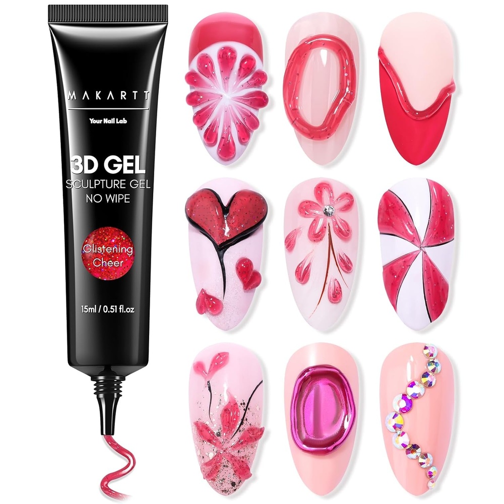 image:imageMakartt Blooming Gel amp 3D Gel Nail Art Kit Clear DIY Nail Art Supplies for Watercolor Marble Spreading Effect amp 3D Drawing Molding Sculpture Gems and Decoration UV LED Soak Off 15mlA10Glistening Cheer