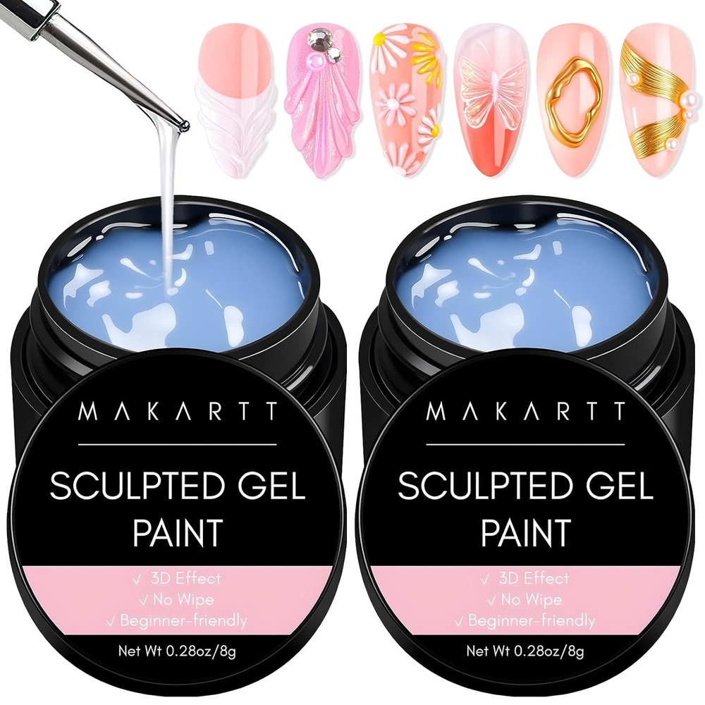 image:imageMakartt Chrome Gel Nail Polish 8ml Metallic Gel Nail Polish Gold 3D Metal Painting Gel for Nail Art Soak off UVLED Glossy Mirror Effect Nail Glue Gel for Home Salon DIY Manicure2pcs Clear Painting Gel
