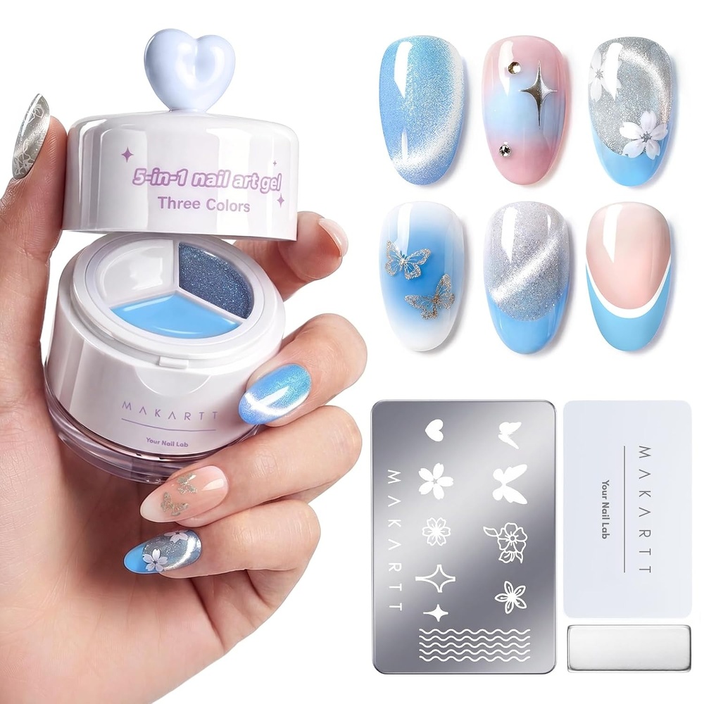 image:imageMakartt ColorPot 5in1 Nail Art Gel 3 Colors Gel Nail Polish No Wipe with Nail Stamp for Stamping Ombre Patting Painting Sculpting amp French Tips with Silicone Head for Manicure Home DIY SalonFrosty Blend