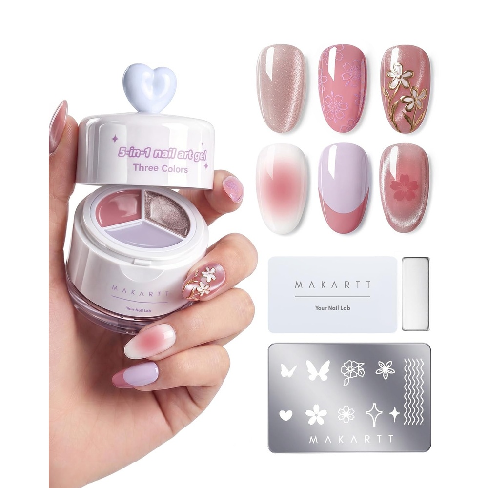 image:imageMakartt ColorPot 5in1 Nail Art Gel 3 Colors Gel Nail Polish No Wipe with Nail Stamp for Stamping Ombre Patting Painting Sculpting amp French Tips with Silicone Head for Manicure Home DIY SalonBlush Fade