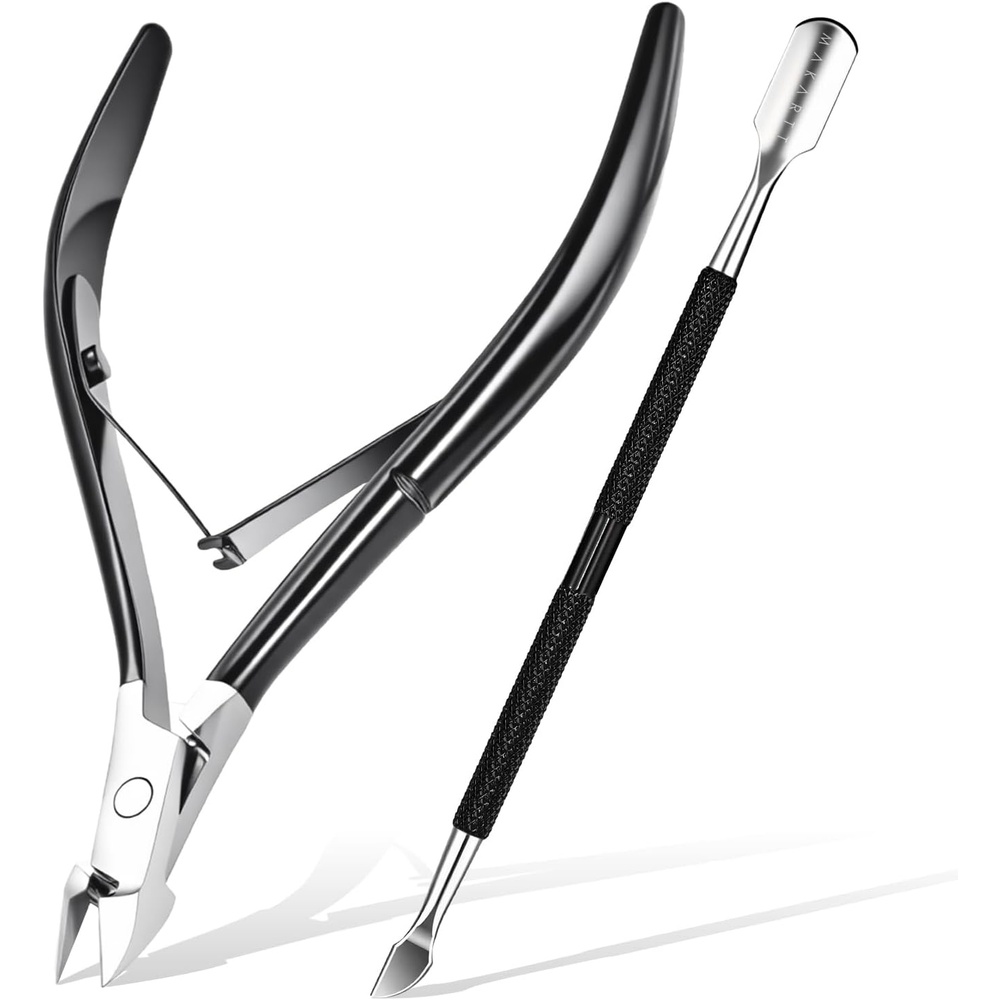 image:imageMakartt Cuticle Trimmer with Cuticle Pusher Stainless Steel Cuticles Nipper with Dual Spring Ergonomic Handle 7mm Blade amp DualEnded Pusher for Nail Care amp Gel Removal PinkBlack