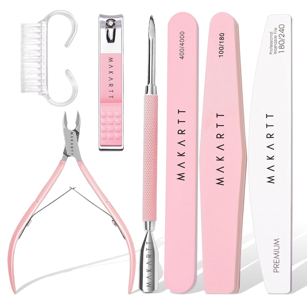 image:imageMakartt Cuticle Trimmer with Cuticle Pusher Silver Nail Trimmer Nail Care Manicure and Pedicure Kit with Stainless Steel Cuticle Nipper and Dual End Nail Pushers for Home Salon Use Pack of 3 PCSPink7pcs
