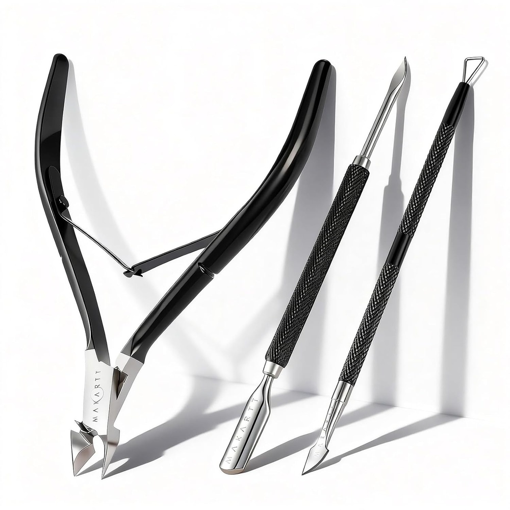 image:imageMakartt Cuticle Trimmer with Cuticle Pusher Silver Nail Trimmer Nail Care Manicure and Pedicure Kit with Stainless Steel Cuticle Nipper and Dual End Nail Pushers for Home Salon Use Pack of 3 PCSBlack3pcs