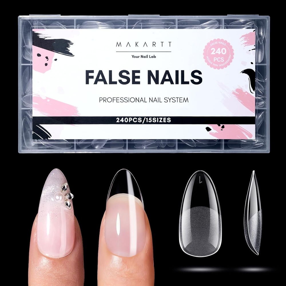 image:imageMakartt Extra Short Almond Nail Tips 240PCS 15 Sizes Half Matte Clear Fake Nails Full Cover Soft Acrylic Press On Nail Extensions Supplies Salon and Home DIY for Flat amp Natural Nail Beds240 PCSMedium Almond
