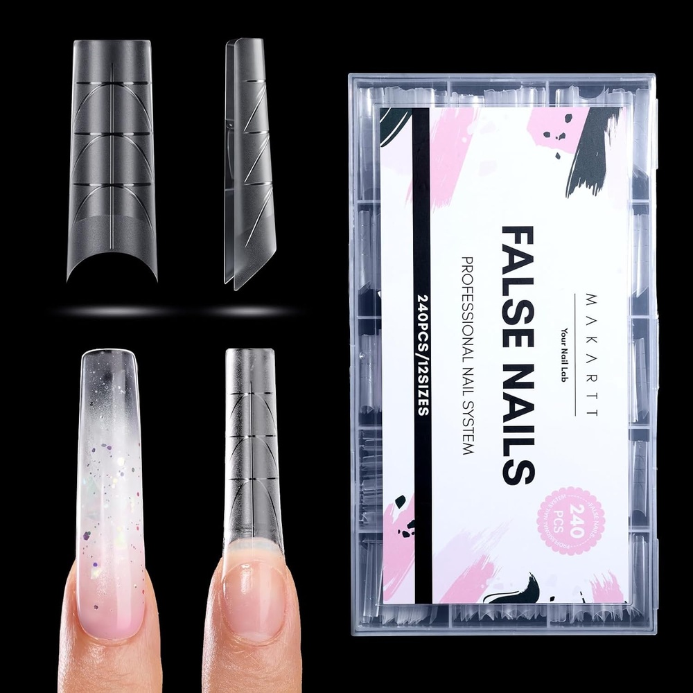 image:imageMakartt Extra Short Almond Nail Tips 240PCS 15 Sizes Half Matte Clear Fake Nails Full Cover Soft Acrylic Press On Nail Extensions Supplies Salon and Home DIY for Flat amp Natural Nail Beds240 PCSXL Tapered Square