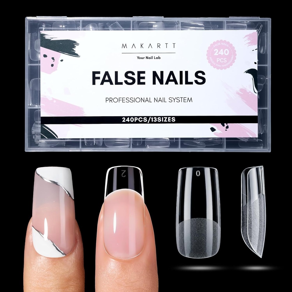 image:imageMakartt Extra Short Almond Nail Tips 240PCS 15 Sizes Half Matte Clear Fake Nails Full Cover Soft Acrylic Press On Nail Extensions Supplies Salon and Home DIY for Flat amp Natural Nail Beds240 PCSMedium Square