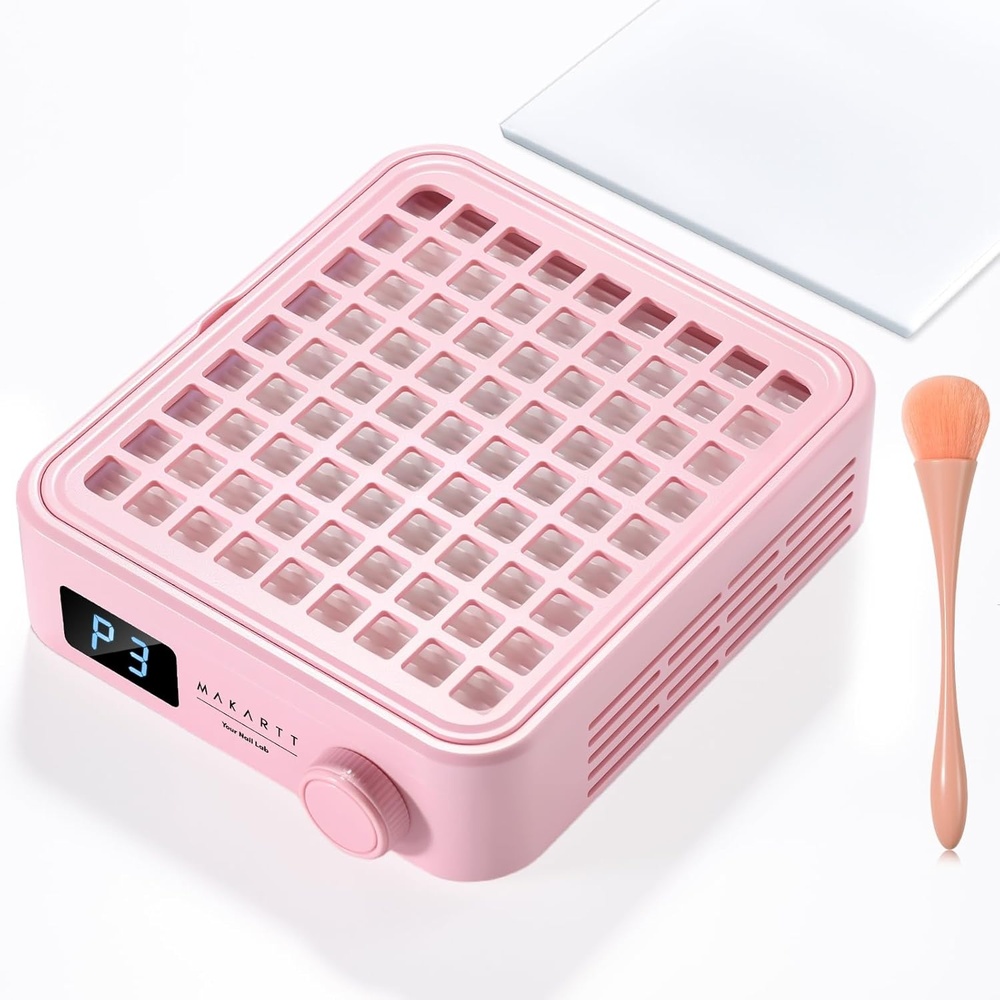 image:imageMakartt Nail Dust Collector Plugin 60W Dual Turbine Dust Extractor with 5200RPM Adjustable Suction Reusable Filter Nail Vacuum for Acrylic Gel Dip Powder Salon Home Use SylvieDust Collector Pink
