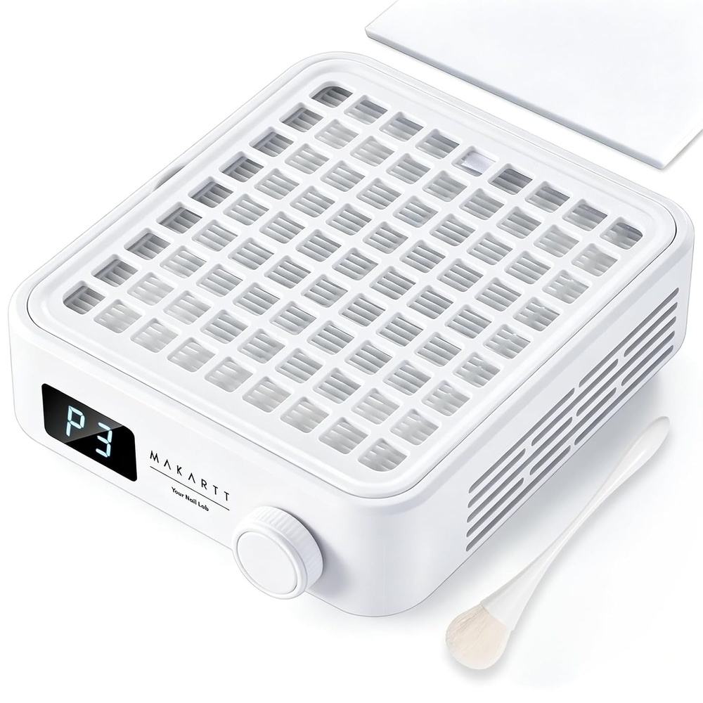 image:imageMakartt Nail Dust Collector Plugin 60W Dual Turbine Dust Extractor with 5200RPM Adjustable Suction Reusable Filter Nail Vacuum for Acrylic Gel Dip Powder Salon Home Use SylvieDust Collector White