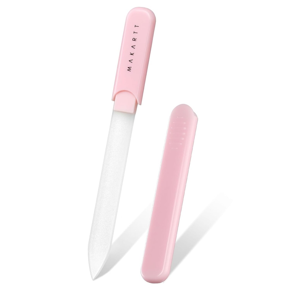 image:imageMakartt Nail Files Glass Nail Files for Natural Nails DoubleSided Reusable Sandblasted Fingernail Buffers with Case for Shape amp Smooth Finish Portable Manicure Gift Set 3pcs Pink Green Blue1pc Pink glass nail file