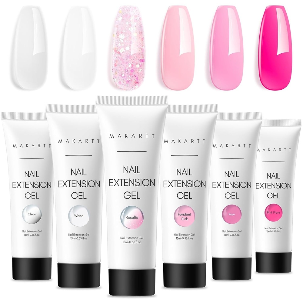 image:imageMakartt Poly Nail Gel Set  6 Colors Kit Strong Builder for Extension Overlay Strengthener 3D Diy Multifunctional Longlasting for Nails French Manicures Home Salon 15ML Clear White 4 Pink ShadesPink Series Colors