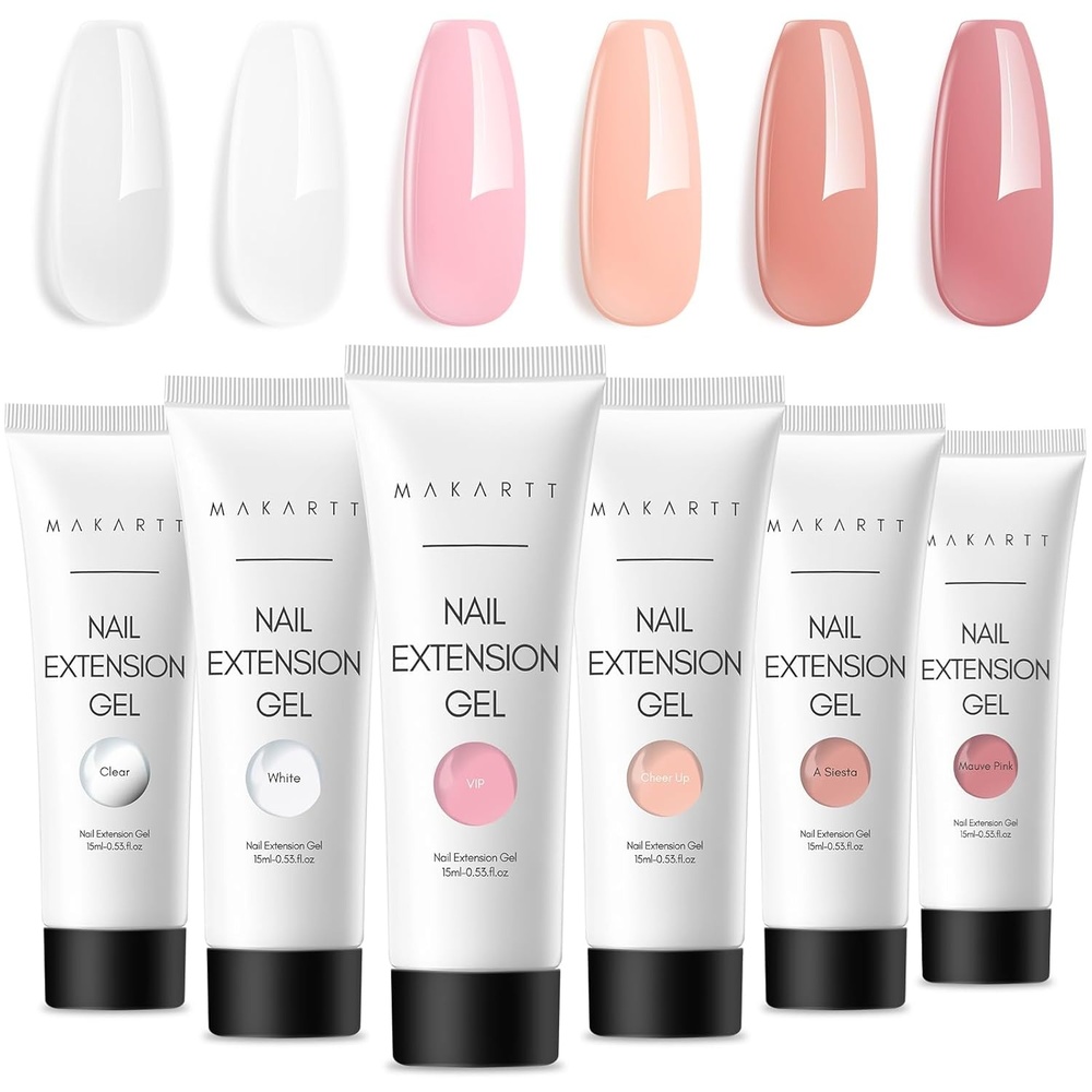 image:imageMakartt Poly Nail Gel Set 6 Colors Kit Strong Builder for Extension Overlay Strengthener 3D Diy Multifunctional Longlasting for Nails French Manicures Home Salon 15ML Clear White 4 Pink ShadesClear Nude Pink Colors