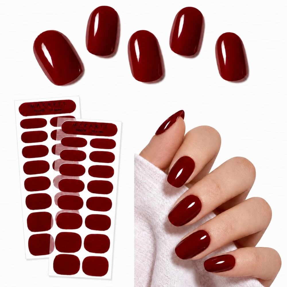 image:imageMakartt Semi Cured Gel Nail Strips Kit 2 Packs  Real Gel HEMA amp TPO Free 16 Sizes AntiLift Fit UV Light Required Salon Quality Long Lasting Includes DualEnded Tool amp Prep Kit Crystal ClearDeep Burgundy