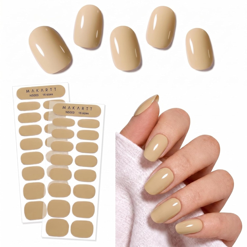 image:imageMakartt Semi Cured Gel Nail Strips Kit 2 Packs  Real Gel HEMA amp TPO Free 16 Sizes AntiLift Fit UV Light Required Salon Quality Long Lasting Includes DualEnded Tool amp Prep Kit Crystal ClearSoft Nude