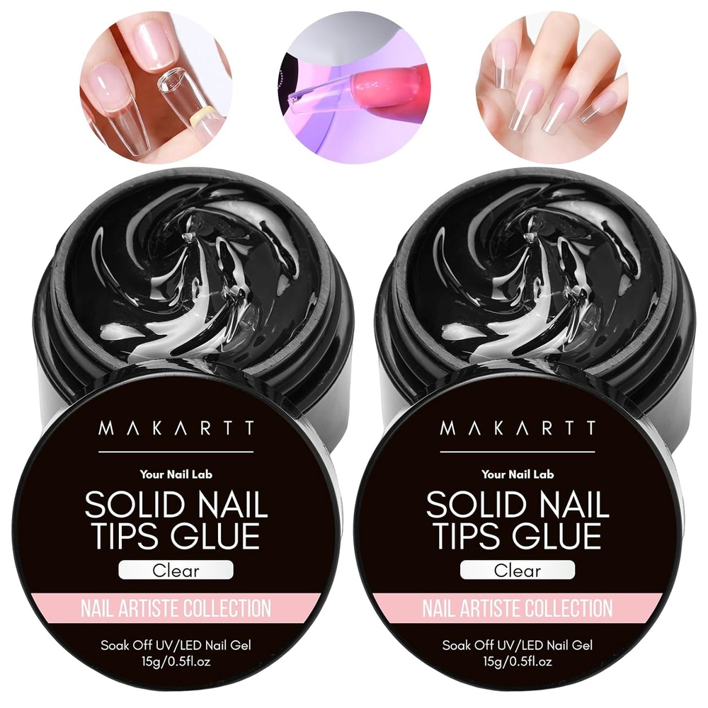 image:imageMakartt Solid Nail Glue Gel for Press on Nails Strong Gel Nail Glue for Fake Nails Long Lasting Clear Hard 3D Sculpting Gels for DIY Home and Salon Use 15ML UV Light CuredDClear 2pcs